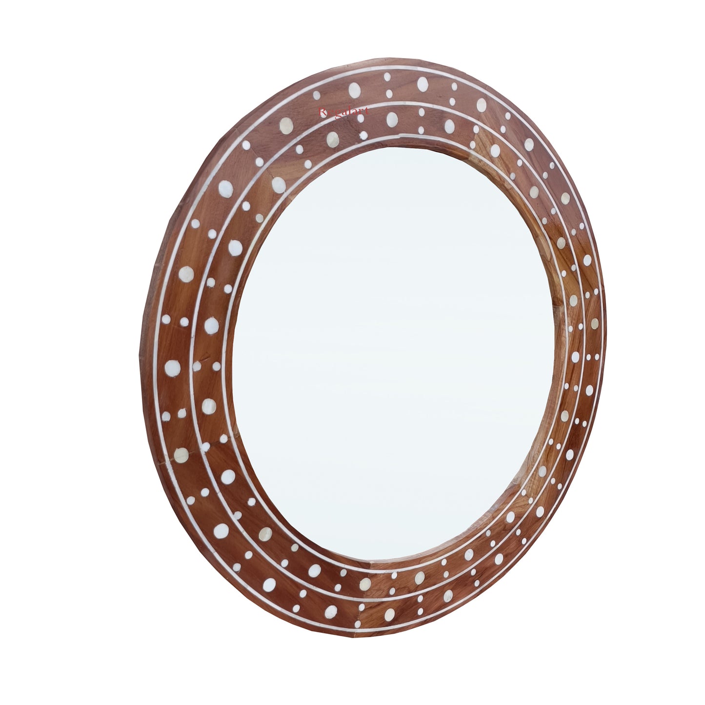 Round bone inlay handmade wooden wall hanging mirror frame For Home Decor