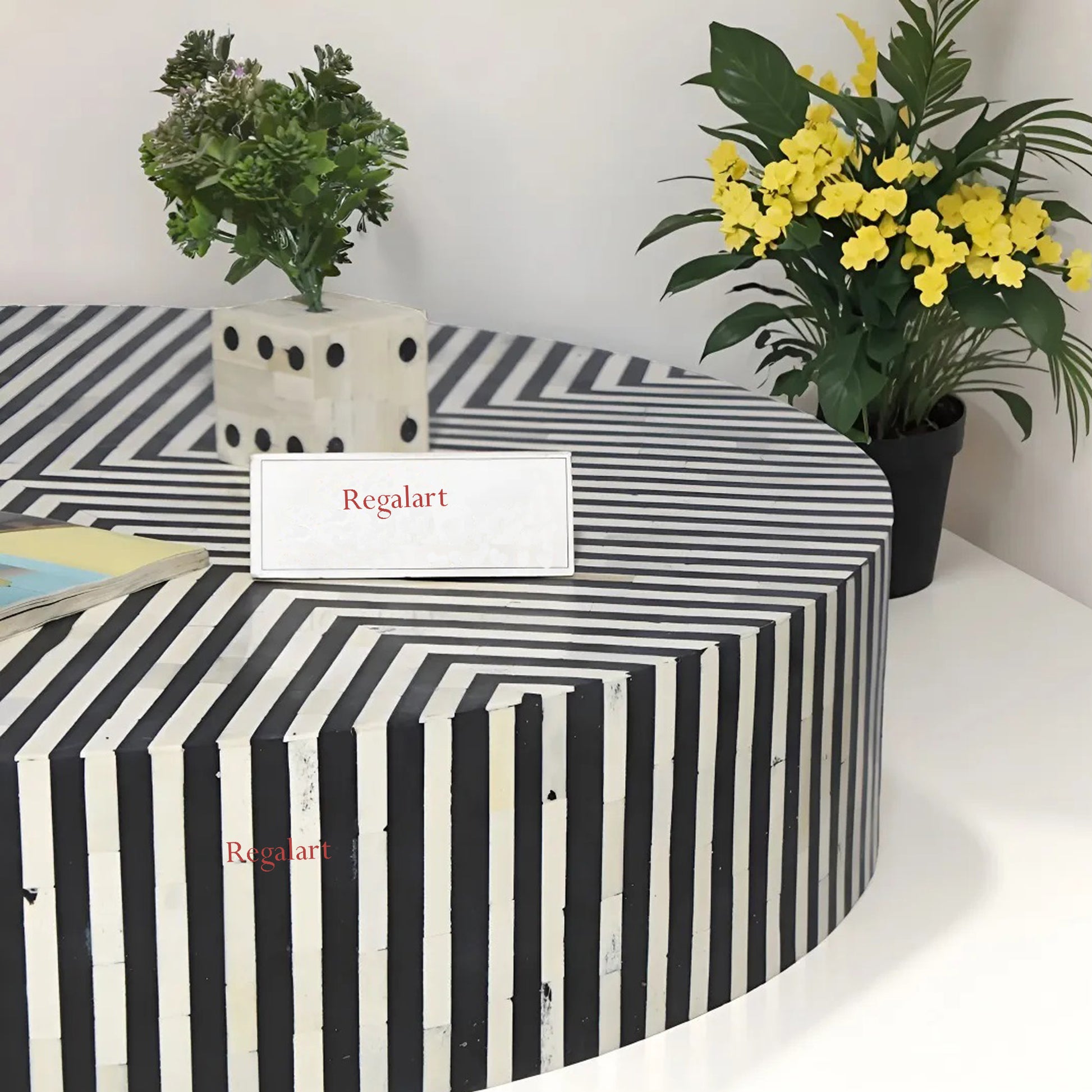 Handmade Coffee Table Center Table Bone Inlay Unique Pattern Home Decor