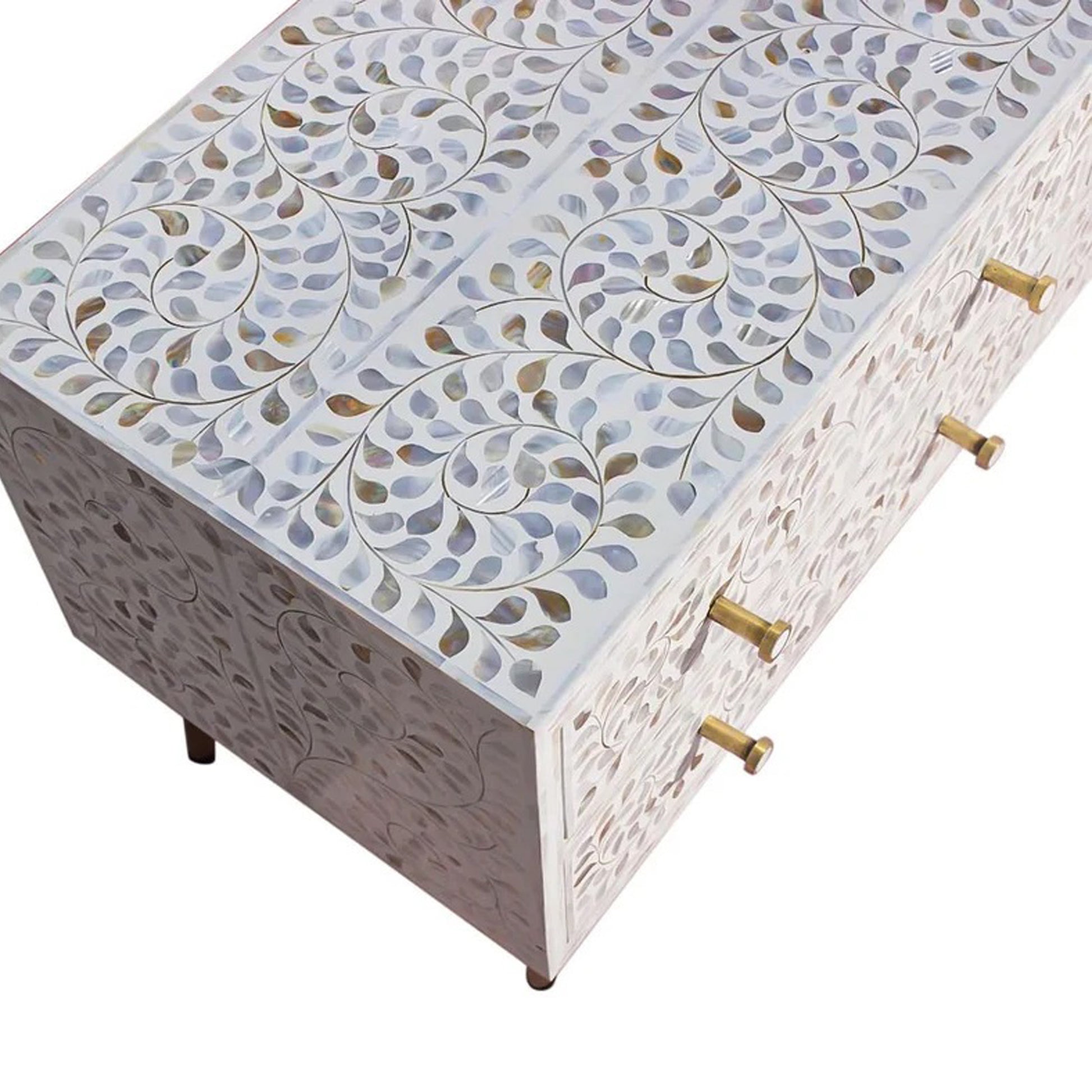 Mother of Pearl Inlay floral design Media Console, optical Unit, Mother of Pearl inlay Entertainment Unit for Living Room