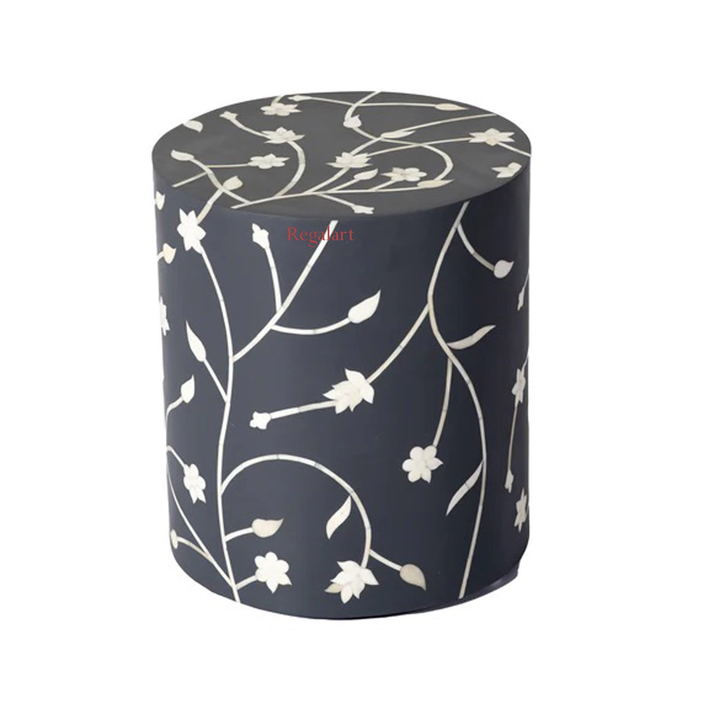 Bone Inlay Round Pettan Stool Floral Design Home Décor Art Stool end Side Table