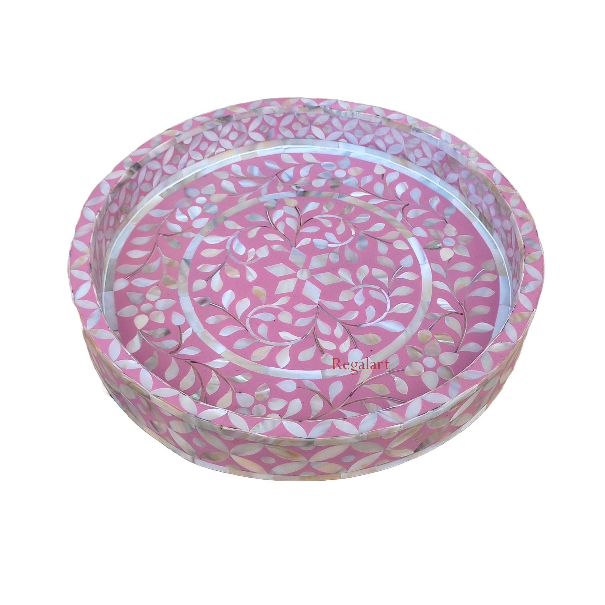 Beautiful Floral Design Mother-of-Pearl Round Kitchen Serving Tray