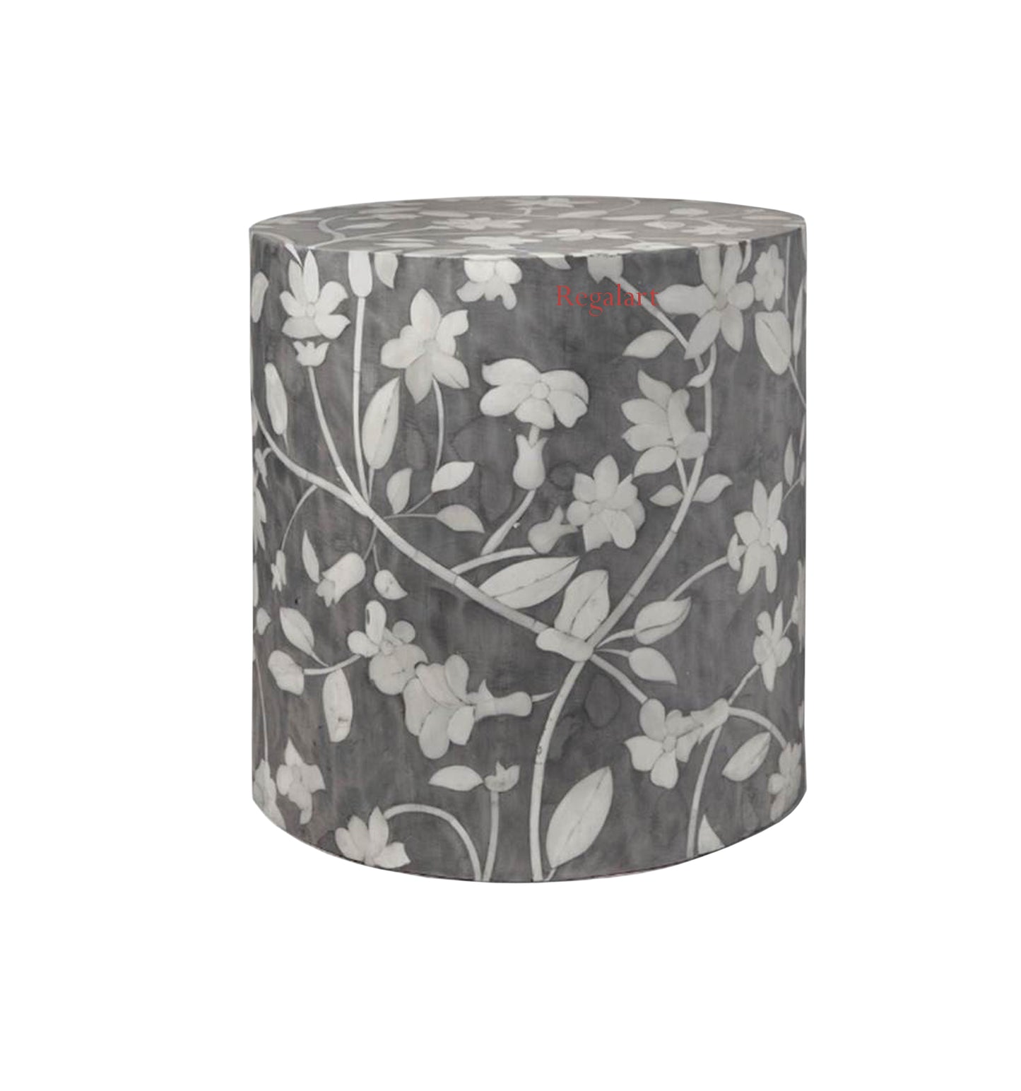 Handmade Bone Inlay Floral Design Round End TableDecorative Design Side Table , Bone Inlay Stool Home Decor