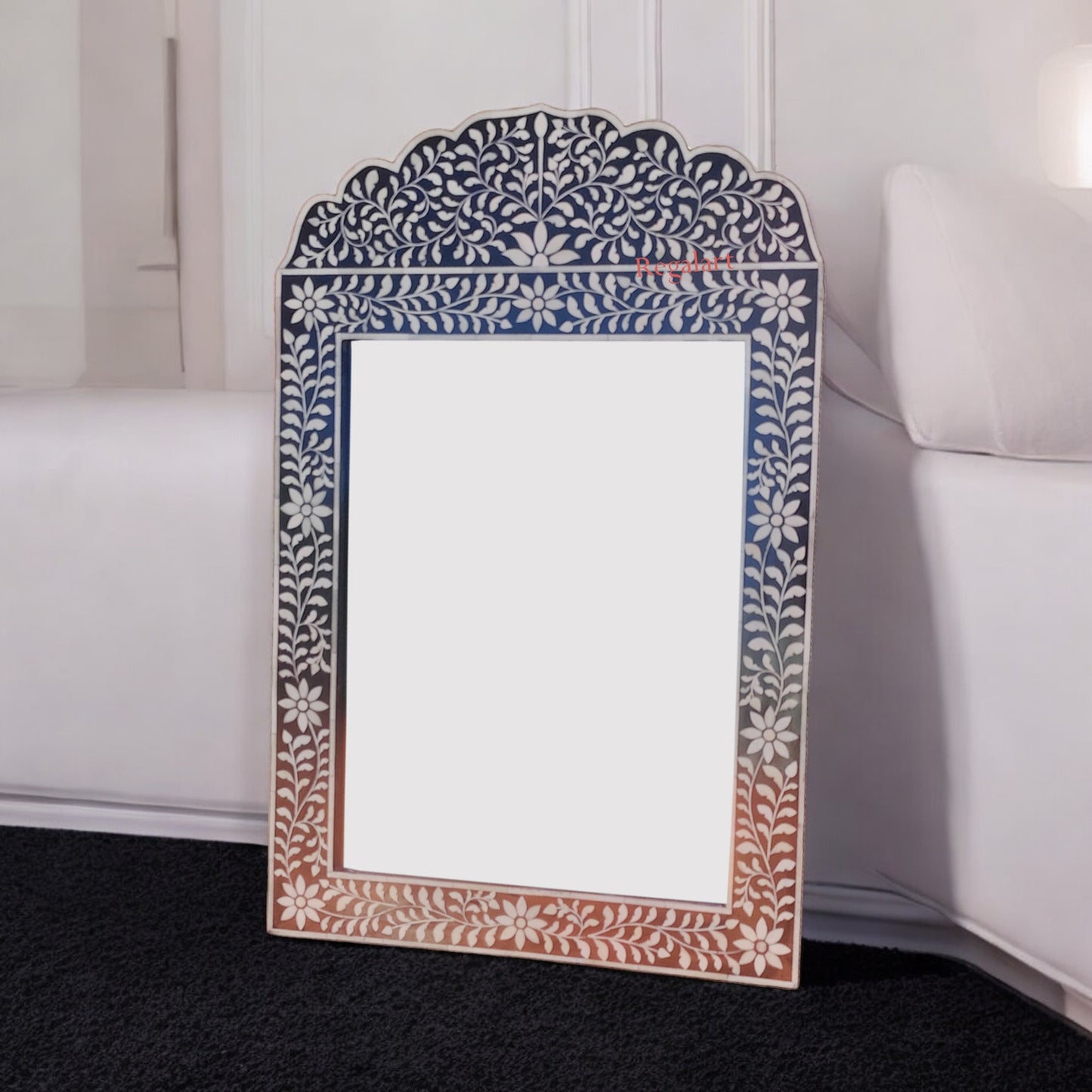 Bone Inlay Wall Hanging Mirror Frame Handmade Floral patten Home Decor Mirror