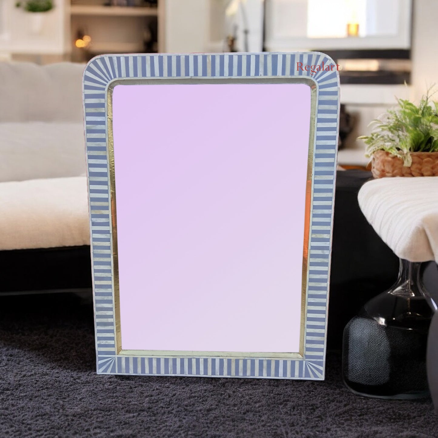Waterfall Bone Inlay Wall Mirror Frame Handmade Bedroom Bathroom Living Room Wall Decor Mirror Frame