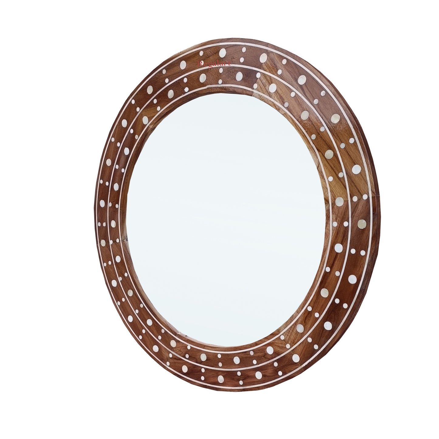 Round bone inlay handmade wooden wall hanging mirror frame For Home Decor