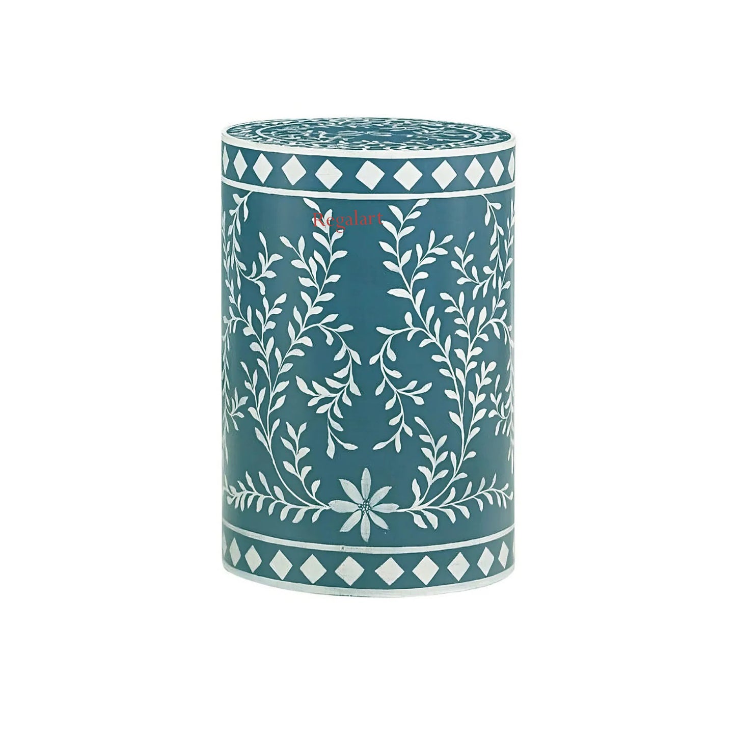 Handmade Bone Inlay Stool Nightstand Round Tables Floral Pattern end Table Home Decor