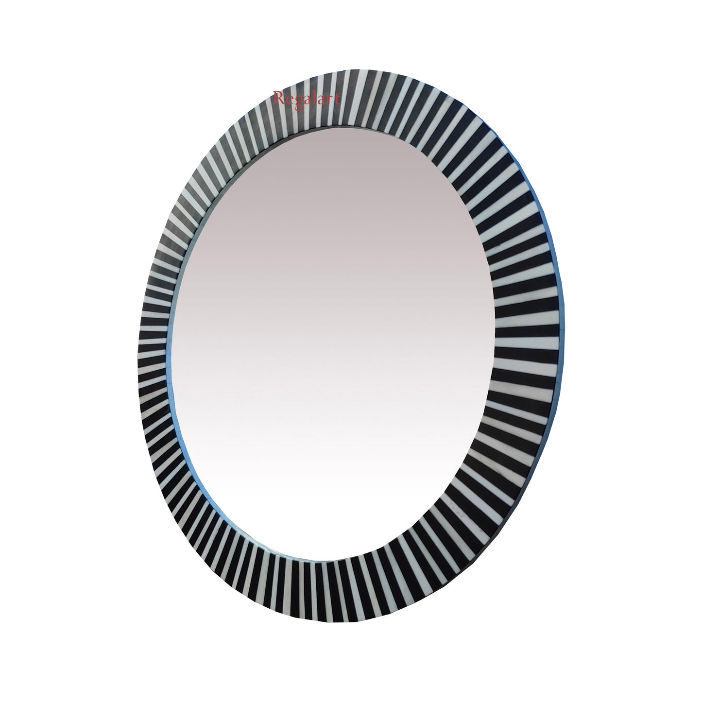 Round Wall Decor Mirror Frame With Bone Inlay Unique Pattern Home Decorative Wall Mirror