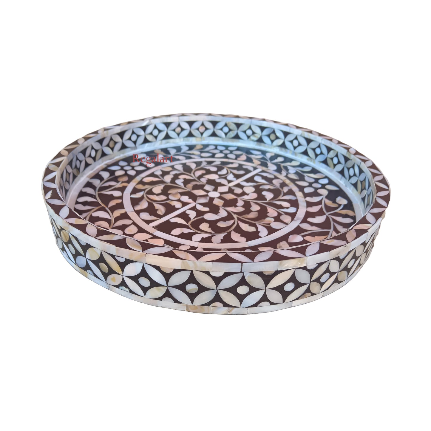 Mother Of Pearl Kitchen Serving Tray Round Floral Design tray Breakfast Tray, Handmade Coffee Table Tray