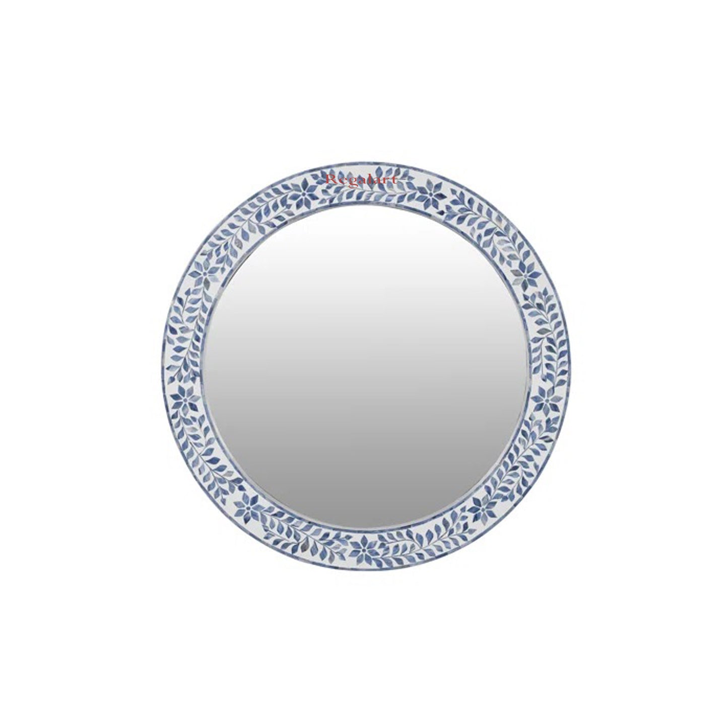 Handmade Blue Bone Inlay Wall Hanging Mirror Frame Floral end Round Pattern Mirror Home Decor Art
