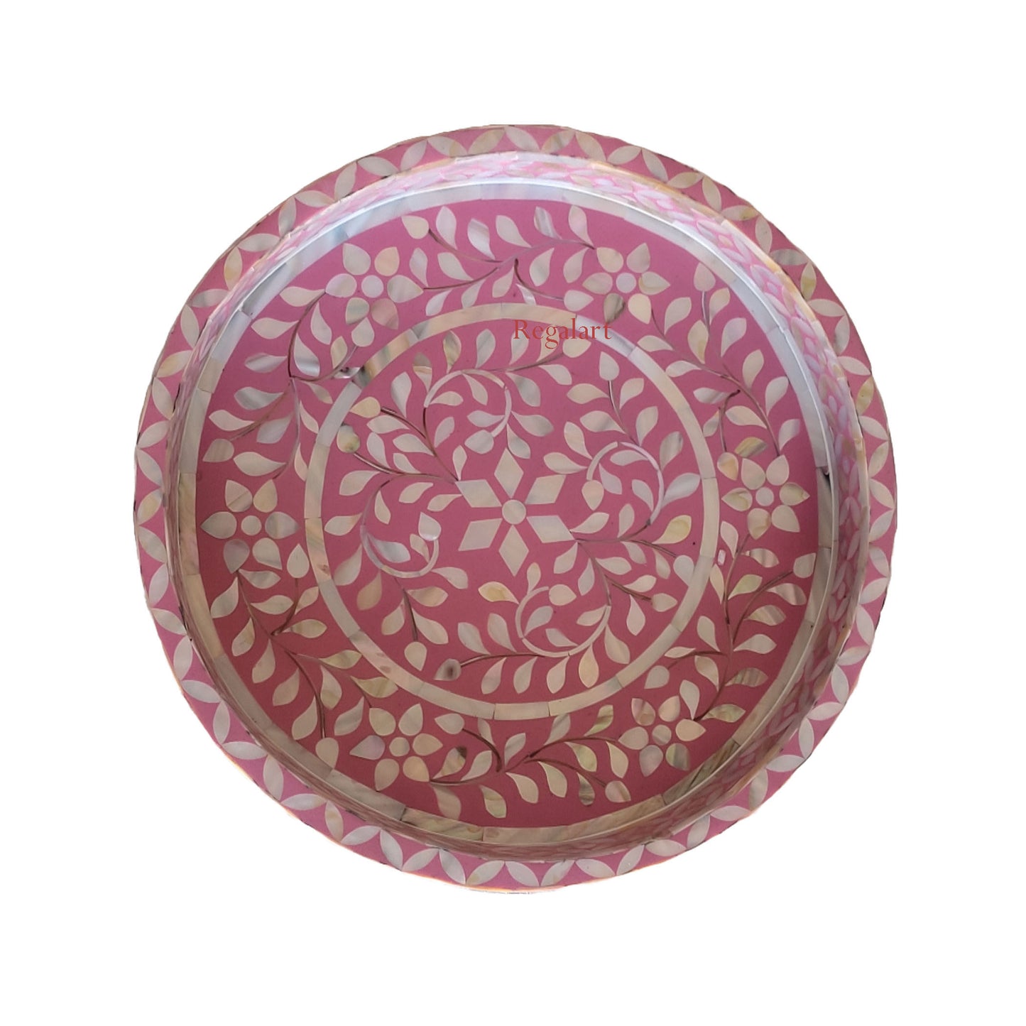 Beautiful Floral Design Mother-of-Pearl Round Kitchen Serving Tray