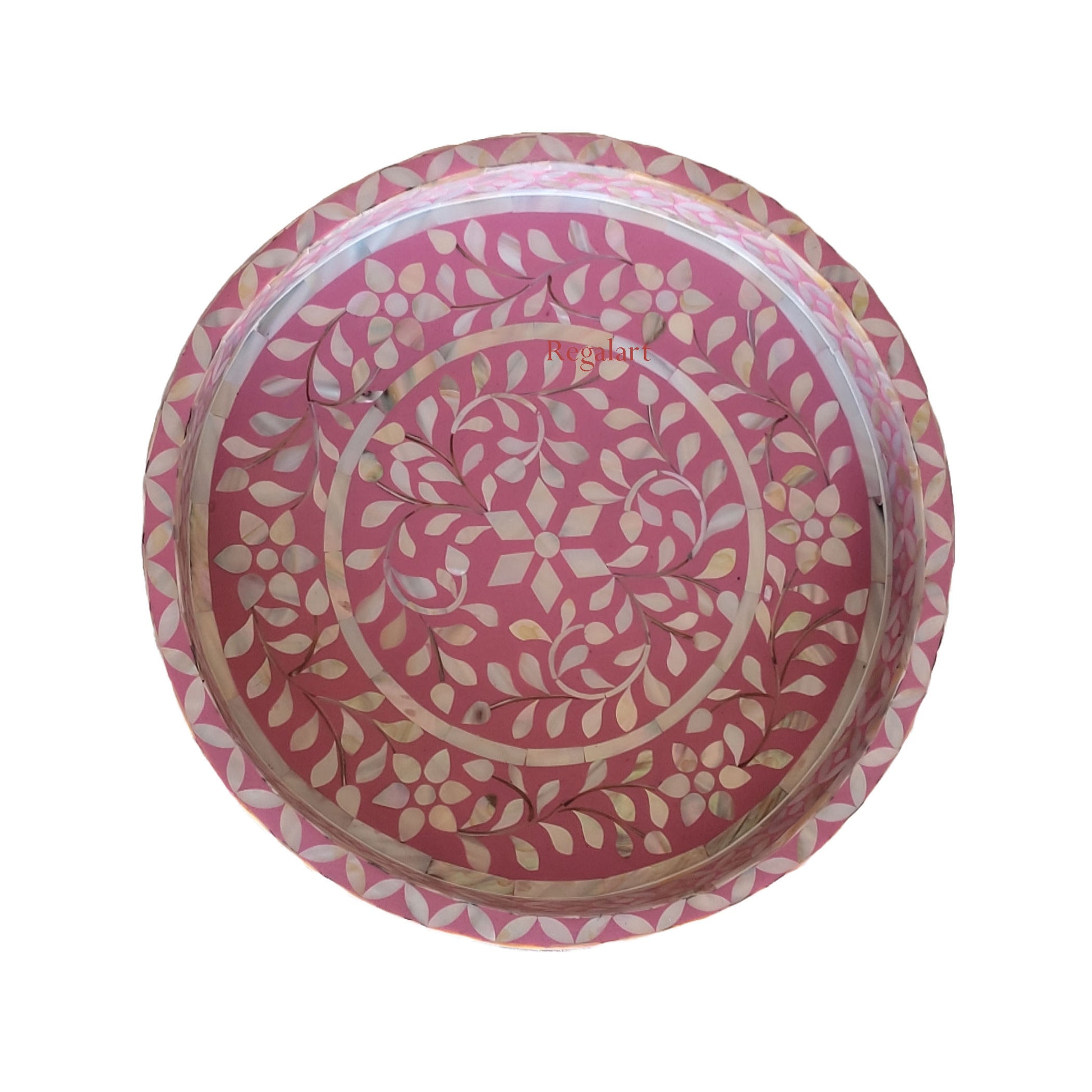 Beautiful Floral Design Mother-of-Pearl Round Kitchen Serving Tray