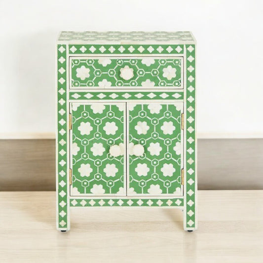 Handmade Bone Inlay Wooden Bedside/Side table/Nightstand with 1 Drawer and 2 Door Furniture/Bone inlay Living Room Furniture/ Free Shipping.