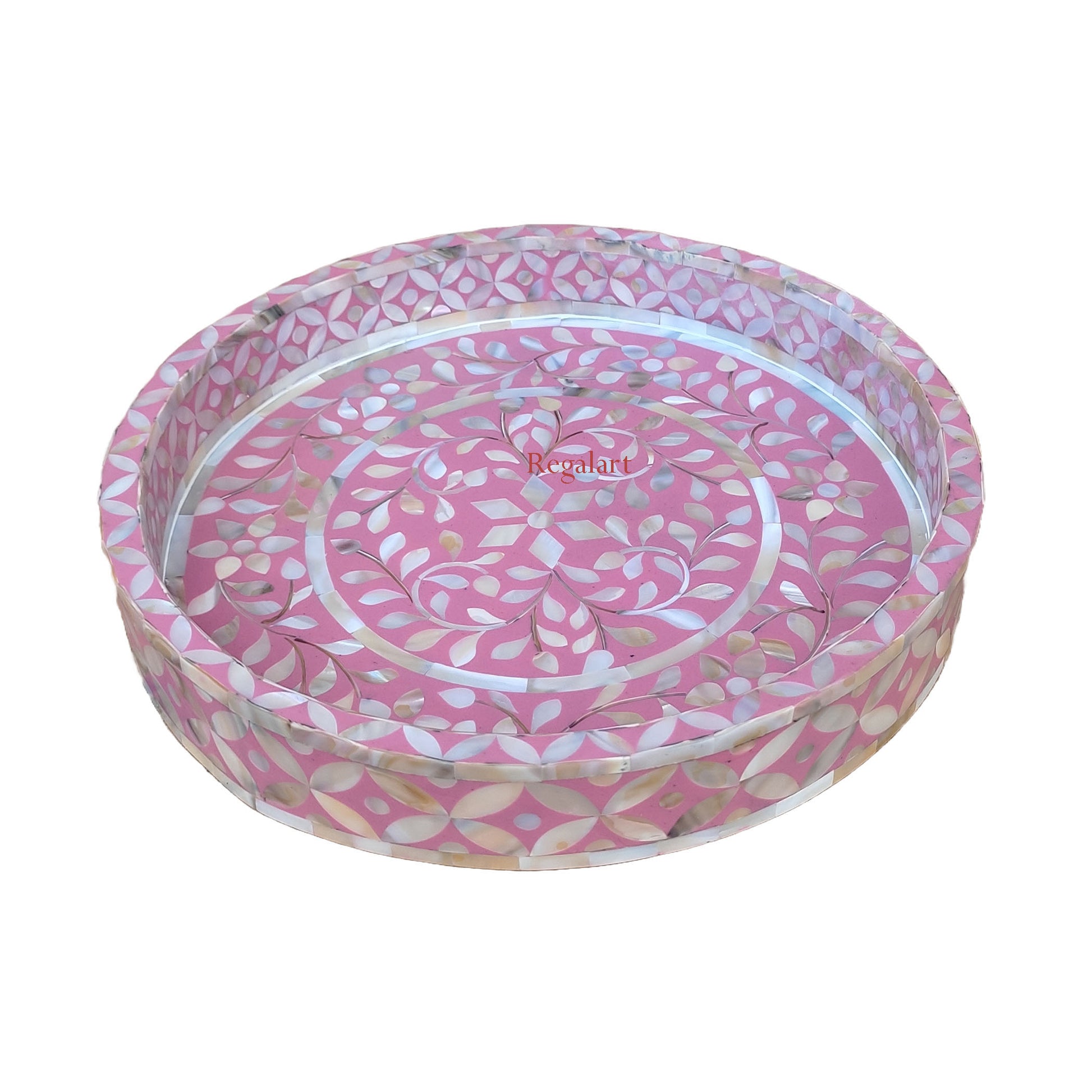 Beautiful Floral Design Mother-of-Pearl Round Kitchen Serving Tray