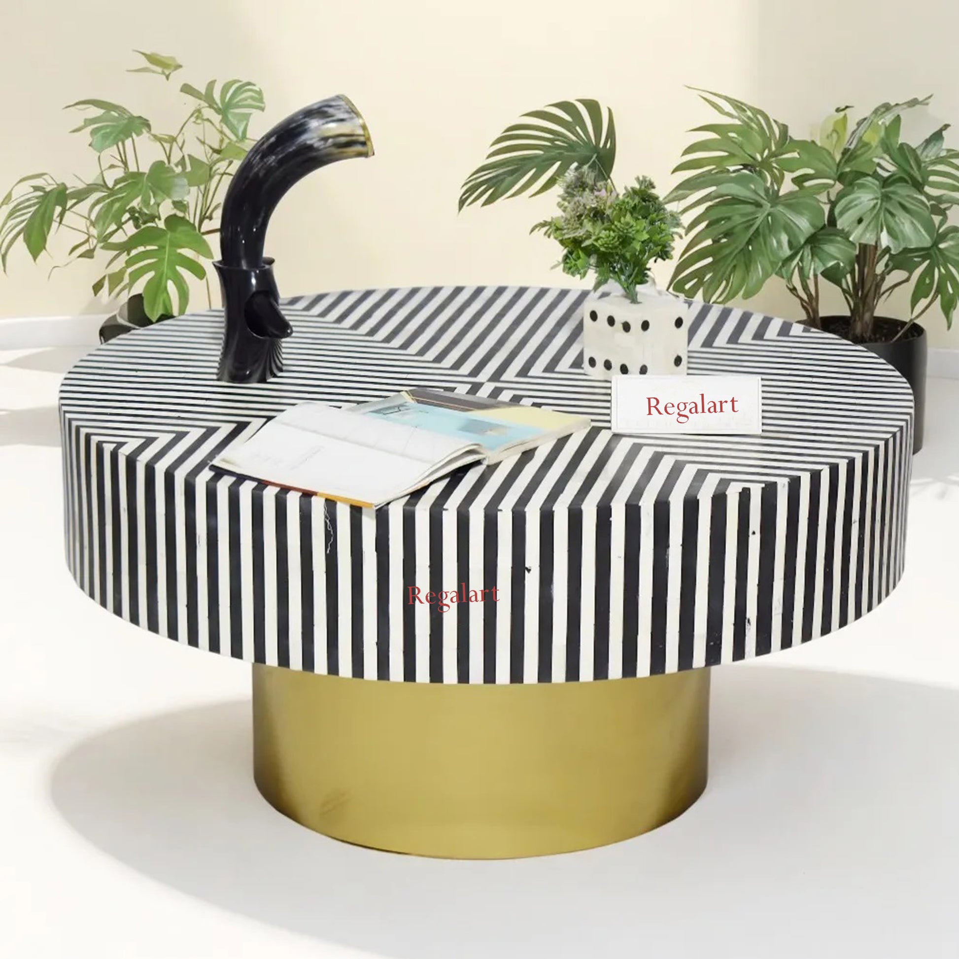 Handmade Coffee Table Center Table Bone Inlay Unique Pattern Home Decor