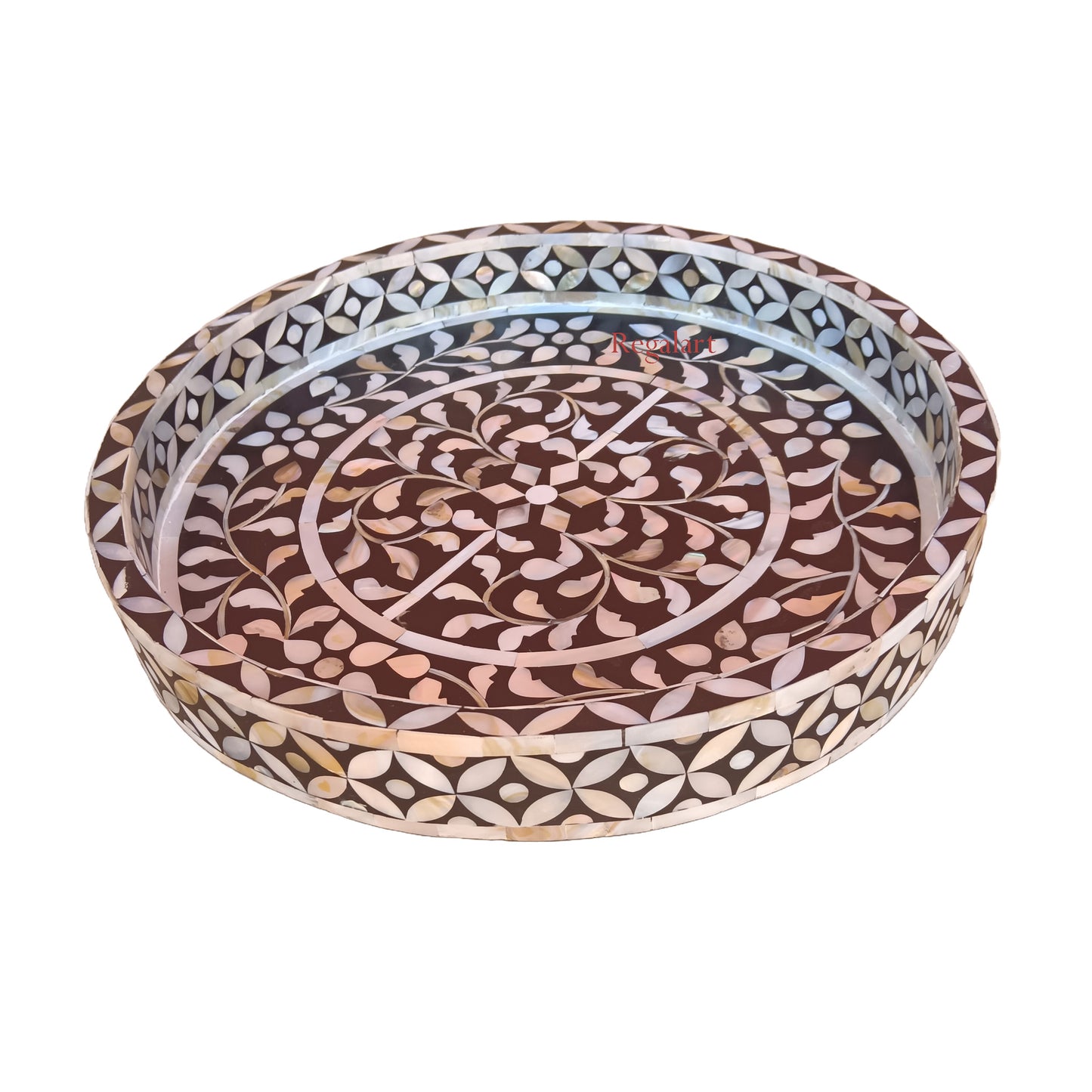 Mother Of Pearl Kitchen Serving Tray Round Floral Design tray Breakfast Tray, Handmade Coffee Table Tray