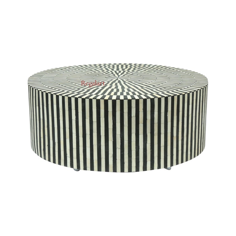 Bone Inlay Coffee Table, Bone Inlay Furniture Unique Pattern Wooden Round Coffee Table For Living Room Decor Art