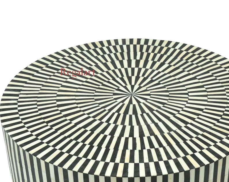 Bone Inlay Coffee Table, Bone Inlay Furniture Unique Pattern Wooden Round Coffee Table For Living Room Decor Art