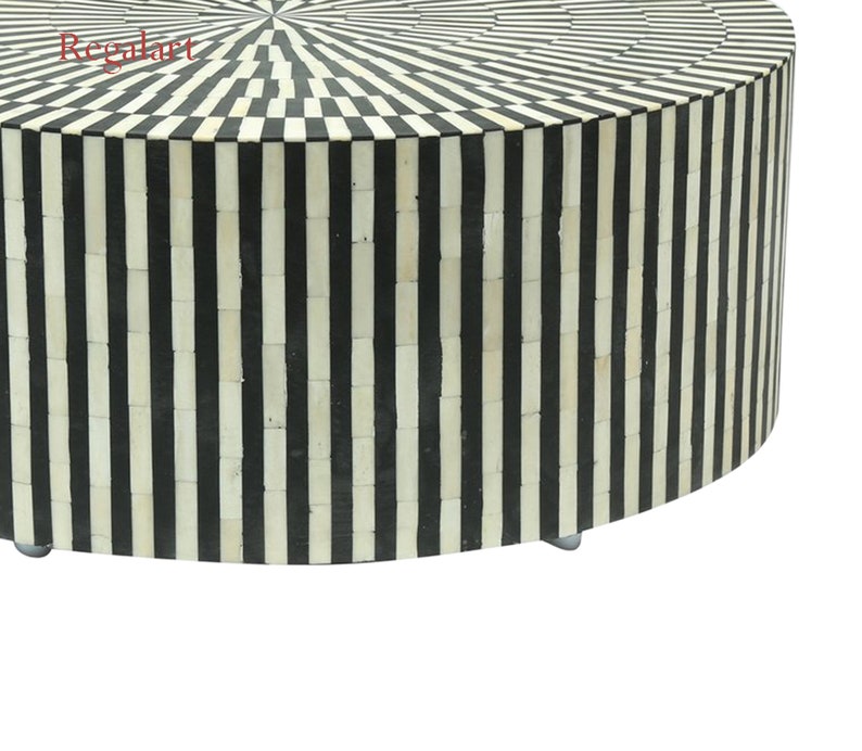 Bone Inlay Coffee Table, Bone Inlay Furniture Unique Pattern Wooden Round Coffee Table For Living Room Decor Art