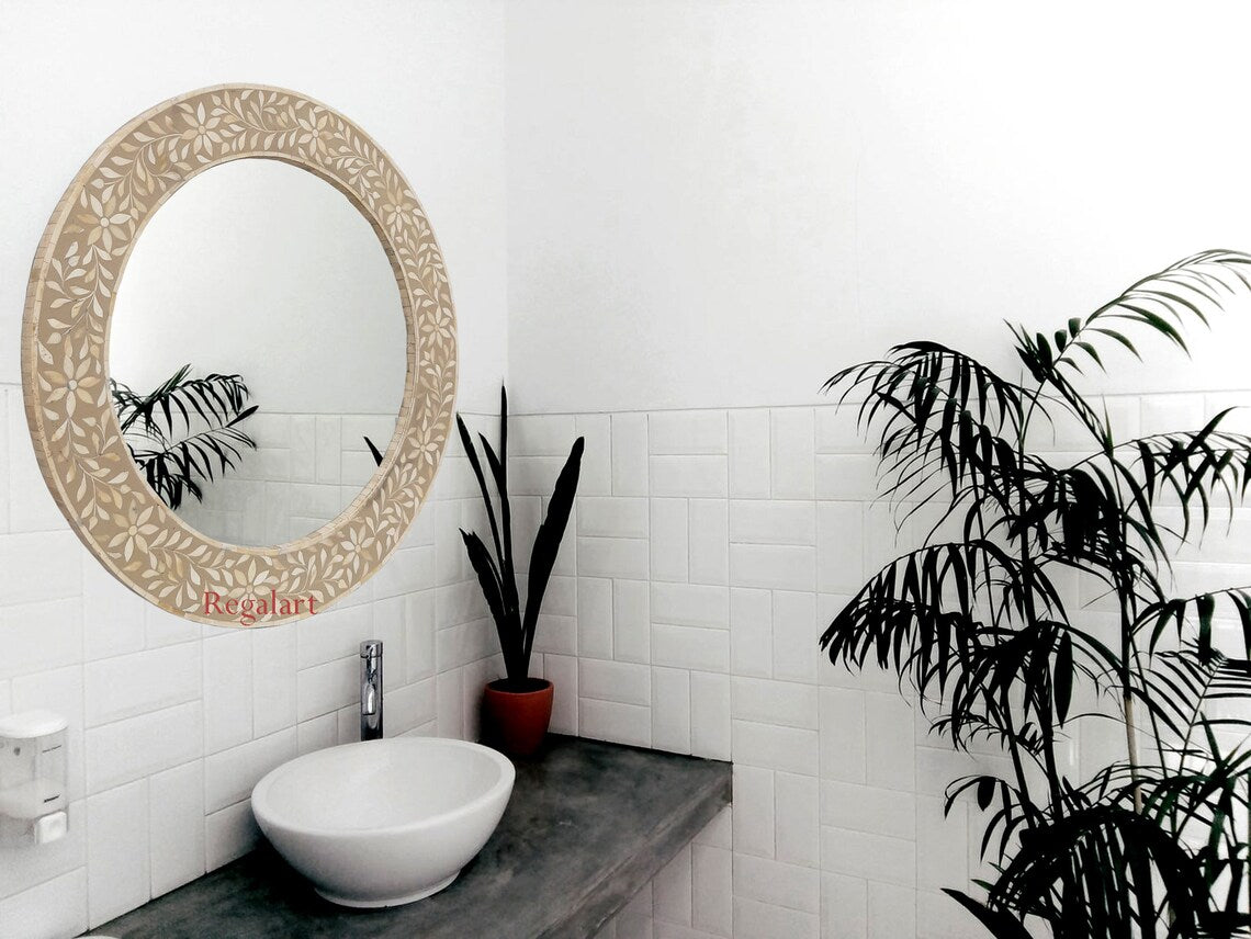 Bone Inlay Mirror Frame Home Decor Handmade Wall Hanging Mirror Frame Gift