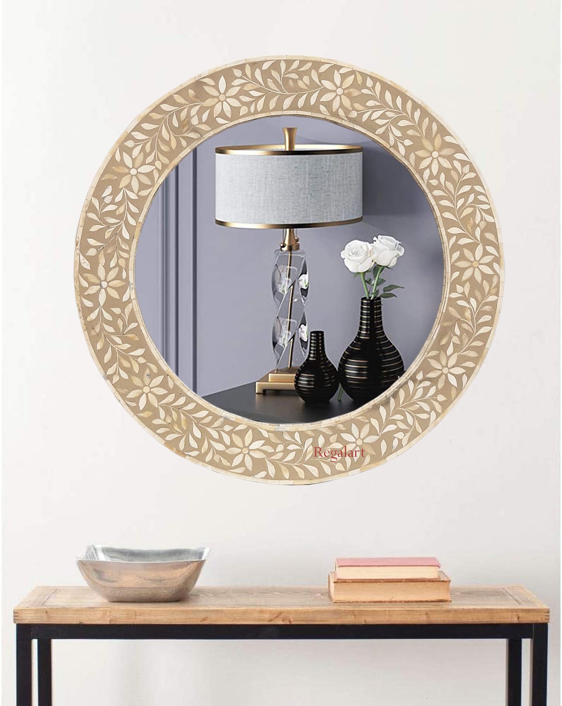 Bone Inlay Mirror Frame Home Decor Handmade Wall Hanging Mirror Frame Gift