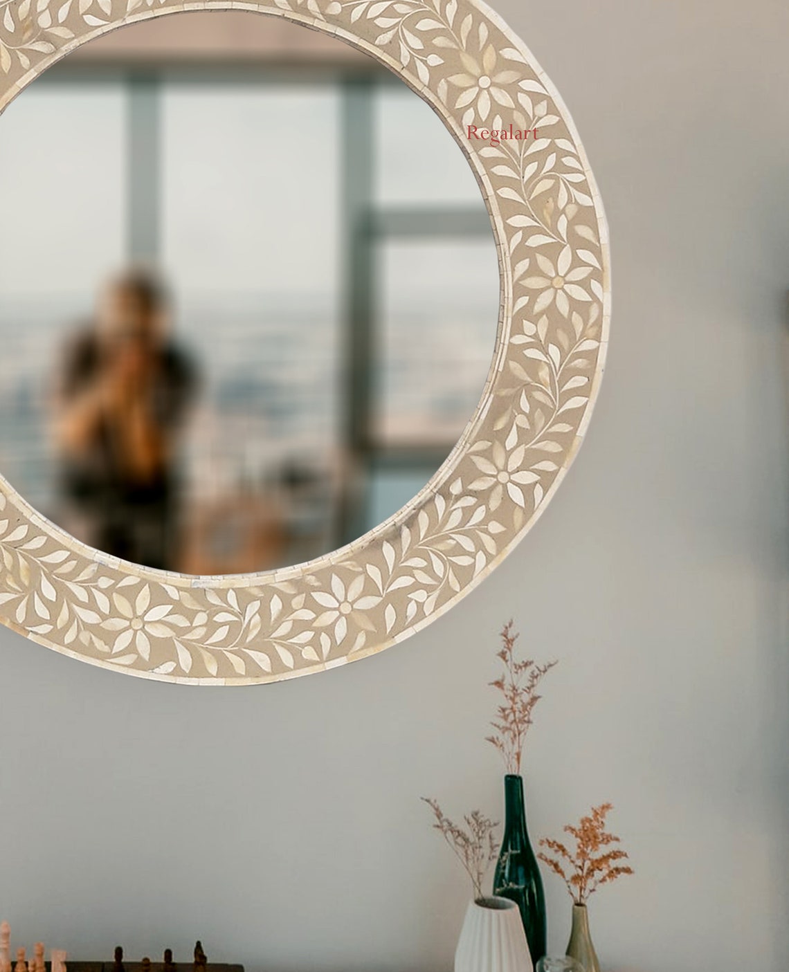 Bone Inlay Mirror Frame Home Decor Handmade Wall Hanging Mirror Frame Gift