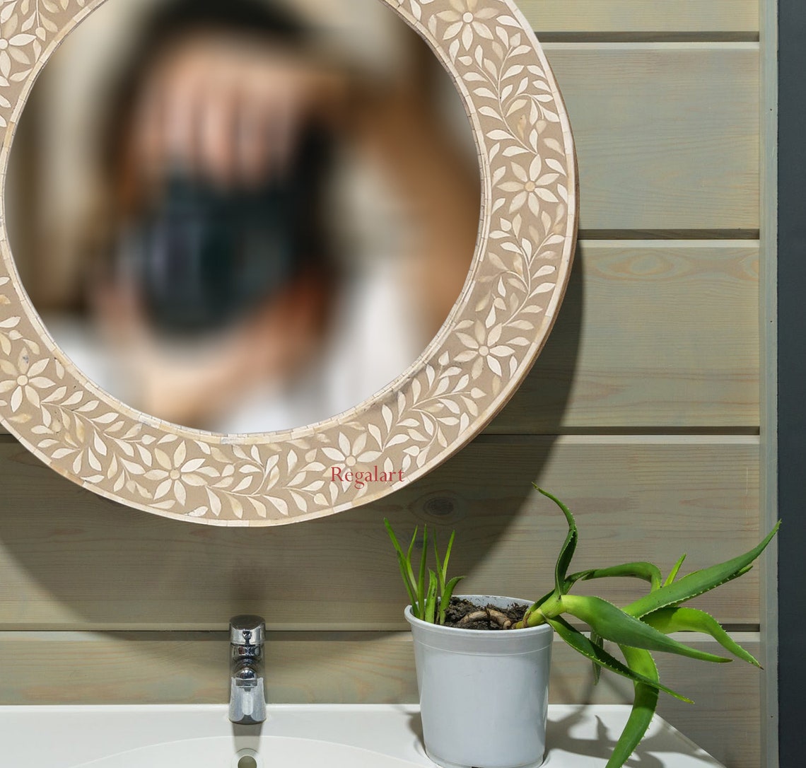 Bone Inlay Mirror Frame Home Decor Handmade Wall Hanging Mirror Frame Gift