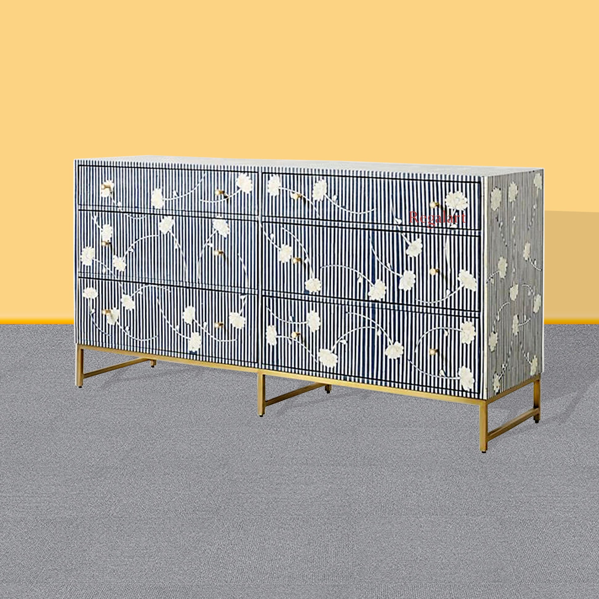 Bone Inlay Unique Design 6 Drawers Chest of Drawers , Bone inlay 6 Drawer Dresser , Bone inlay furniture , Bone inlay cabinet