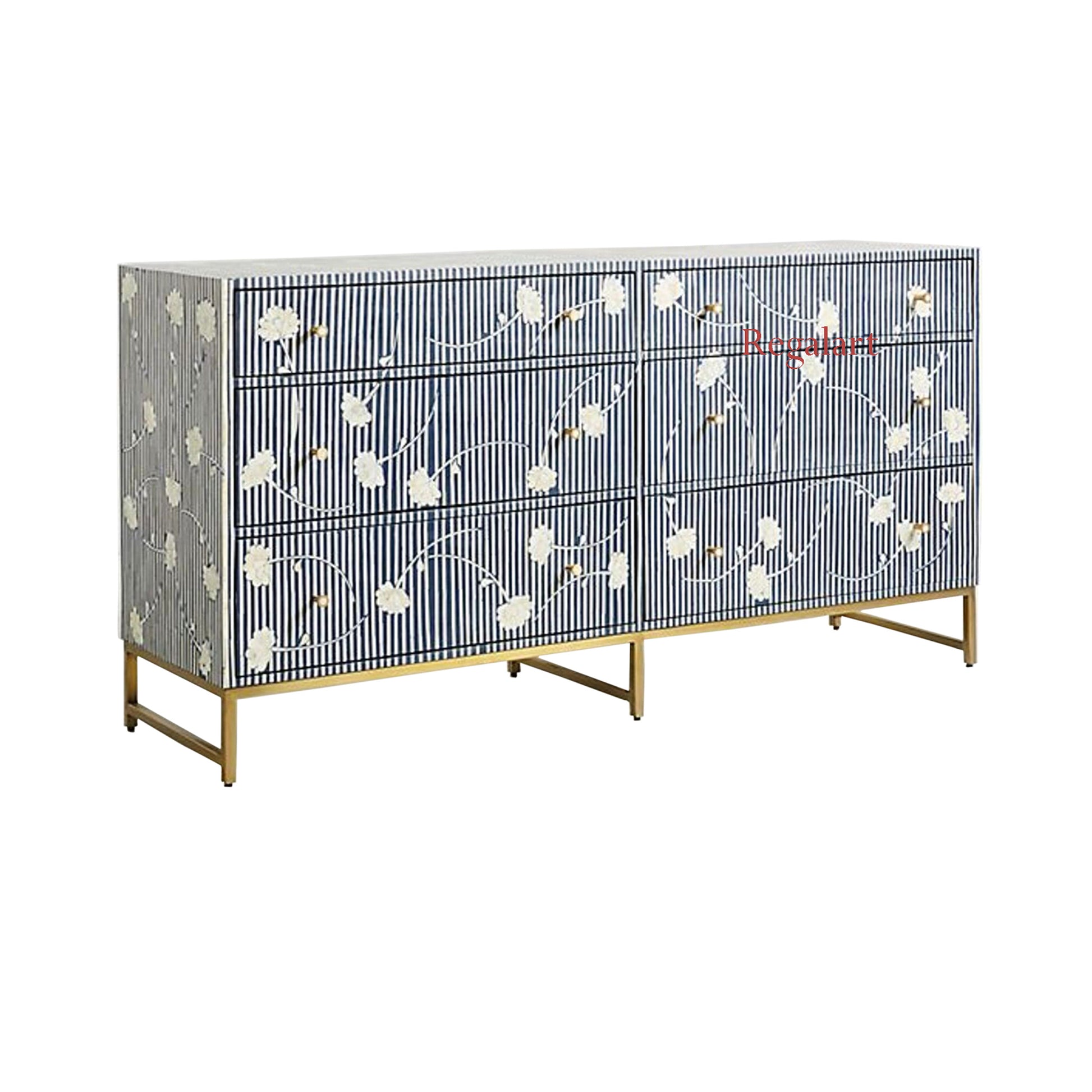 Bone Inlay Unique Design 6 Drawers Chest of Drawers , Bone inlay 6 Drawer Dresser , Bone inlay furniture , Bone inlay cabinet