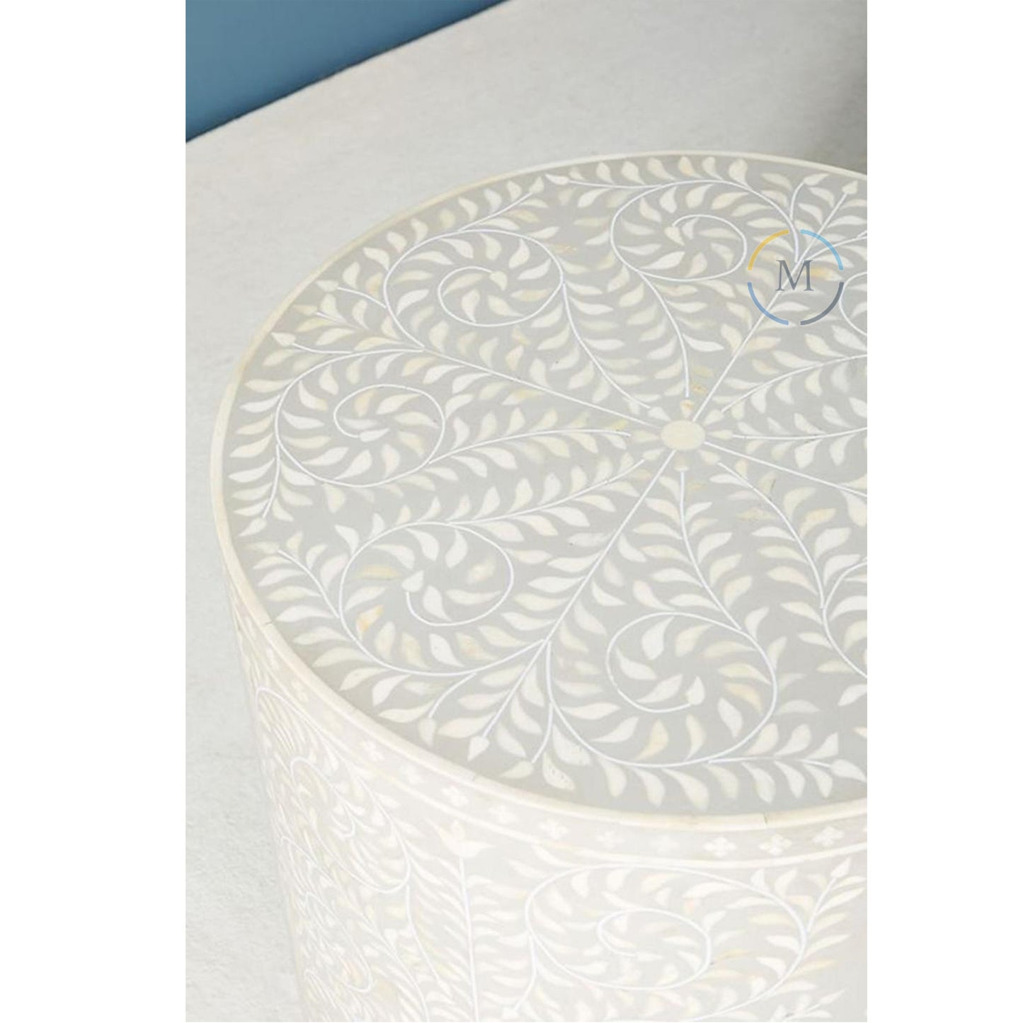 Bone Inlay End Table Side Table Floral Art Decorative Vintage Style Home Decor