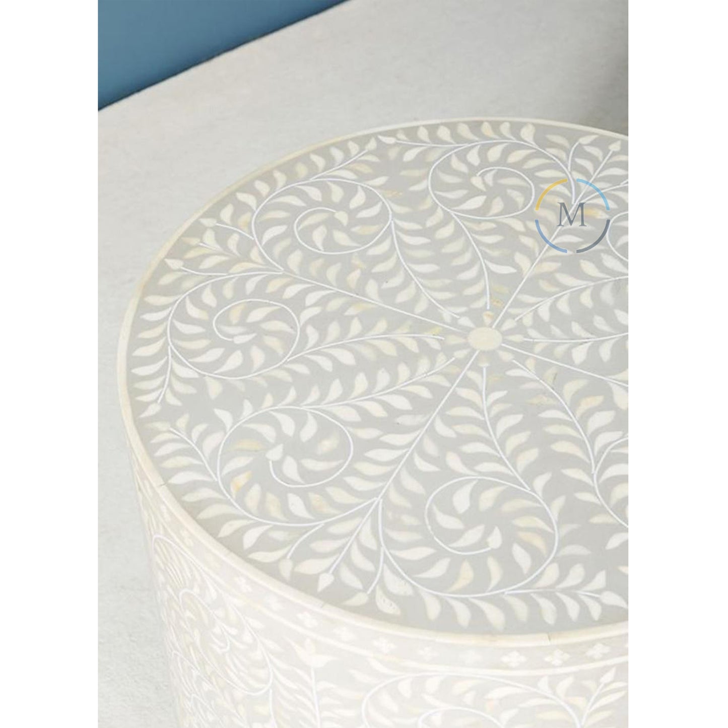 Bone Inlay End Table Side Table Floral Art Decorative Vintage Style Home Decor