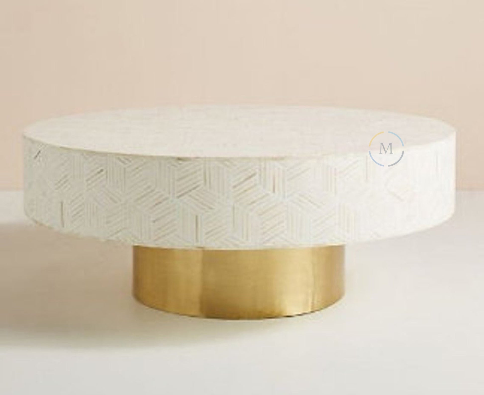 Handmade luxury Bone Inlay Unique Pattern Wooden Round Coffee Table For Living Rooms