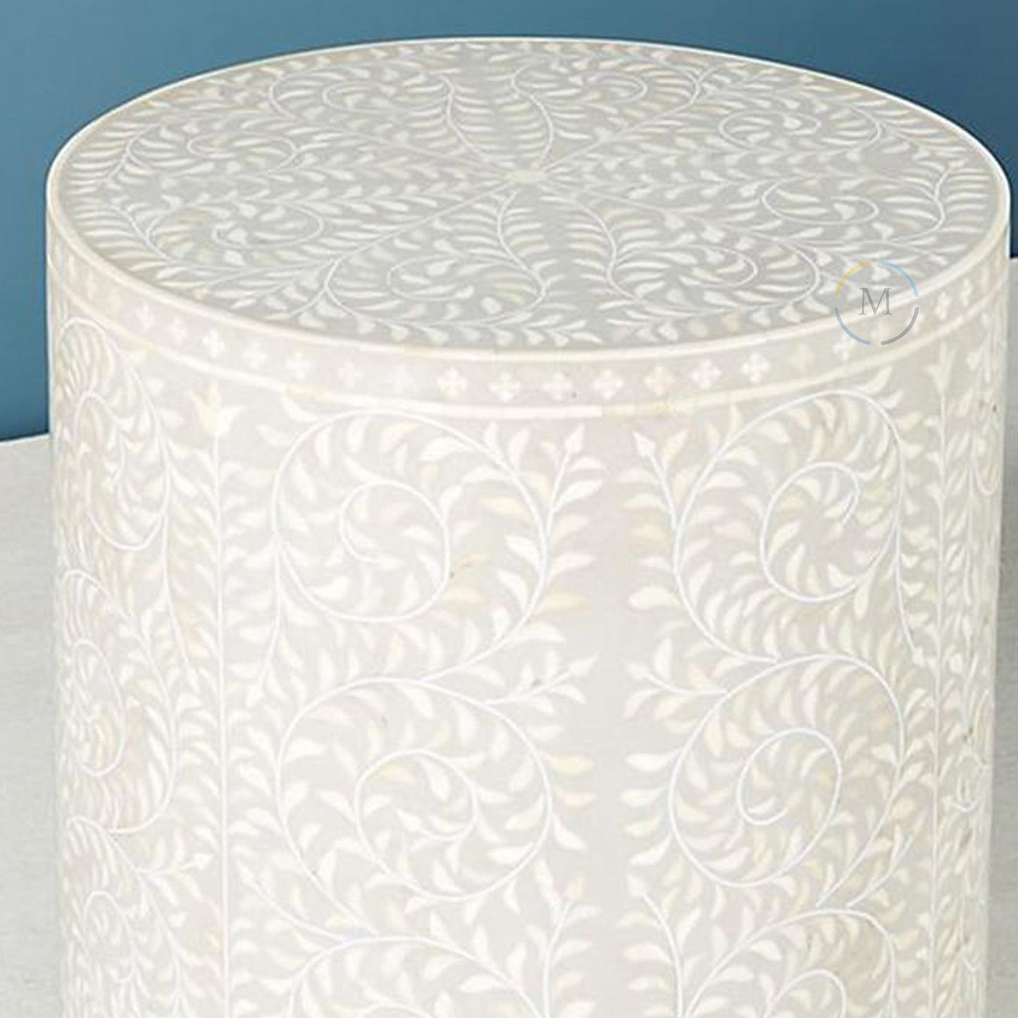 Bone Inlay End Table Side Table Floral Art Decorative Vintage Style Home Decor