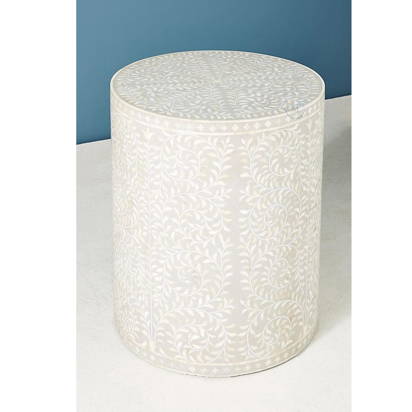 Bone Inlay End Table Side Table Floral Art Decorative Vintage Style Home Decor