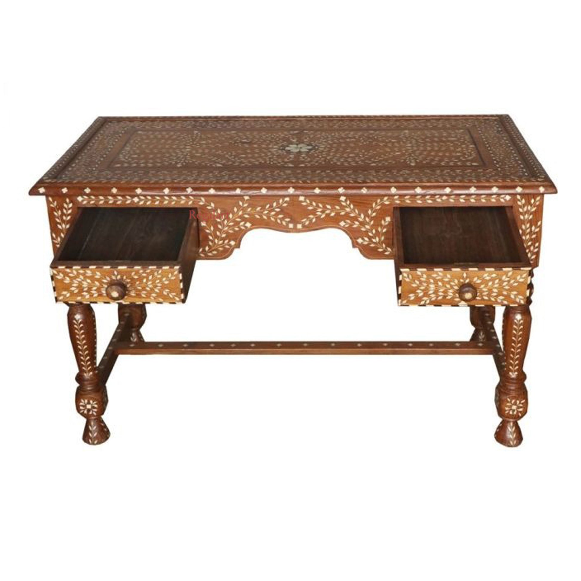 Wooden Carving Bone Inlay Desk Table Study Table Unique Pattern Home Decor Table