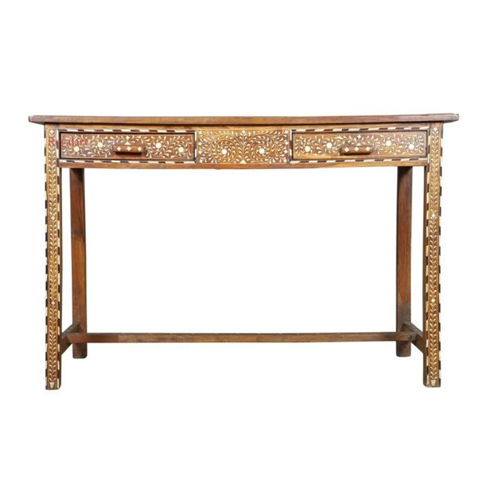 Wooden Inlay Carving Bone Inlay Desk Table Study Table 2 Drawer Desk Table Home Decor Art