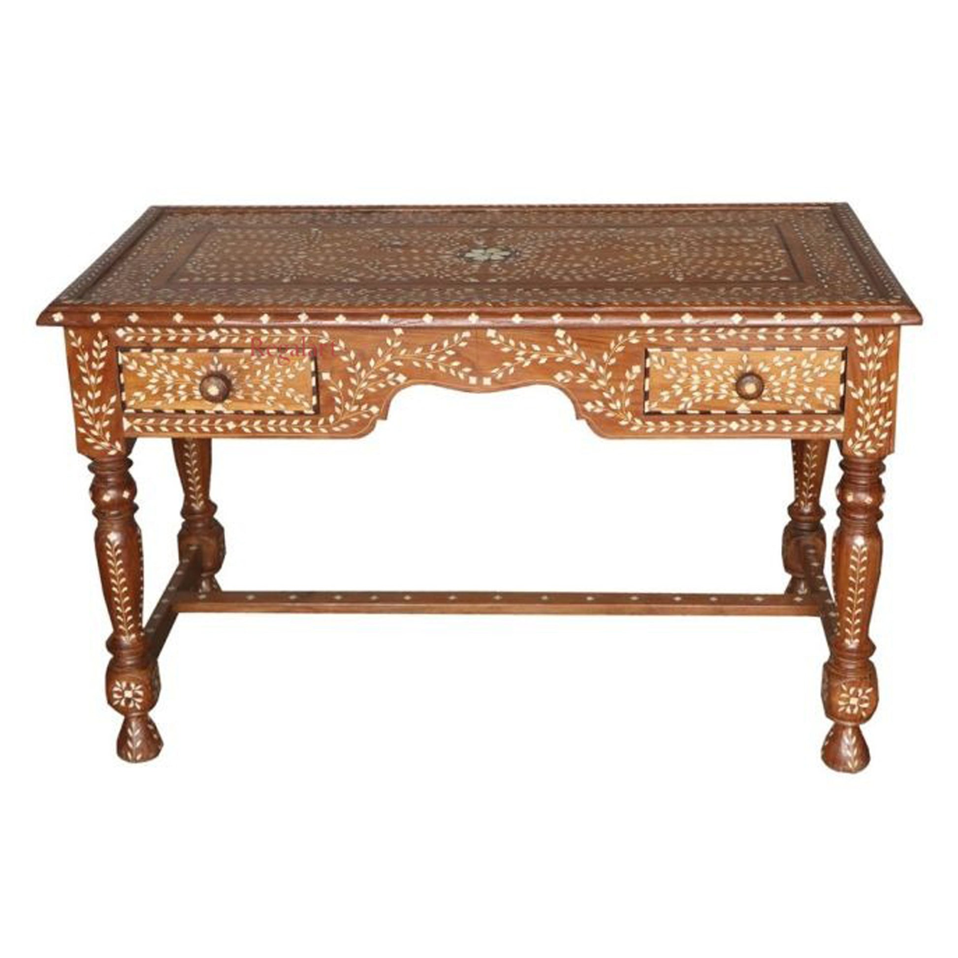 Wooden Carving Bone Inlay Desk Table Study Table Unique Pattern Home Decor Table