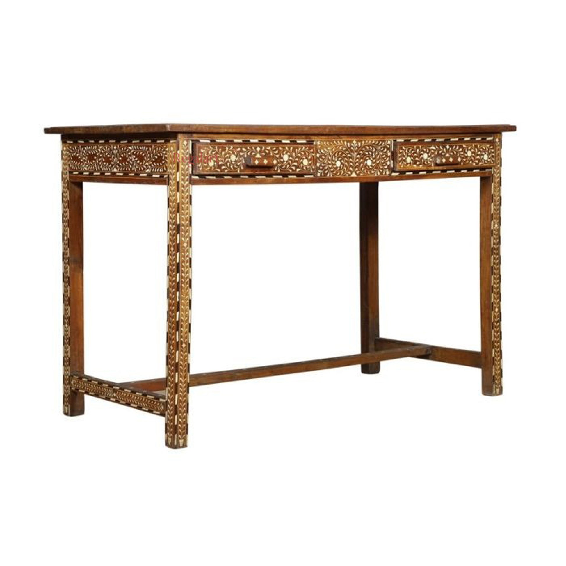 Wooden Inlay Carving Bone Inlay Desk Table Study Table 2 Drawer Desk Table Home Decor Art