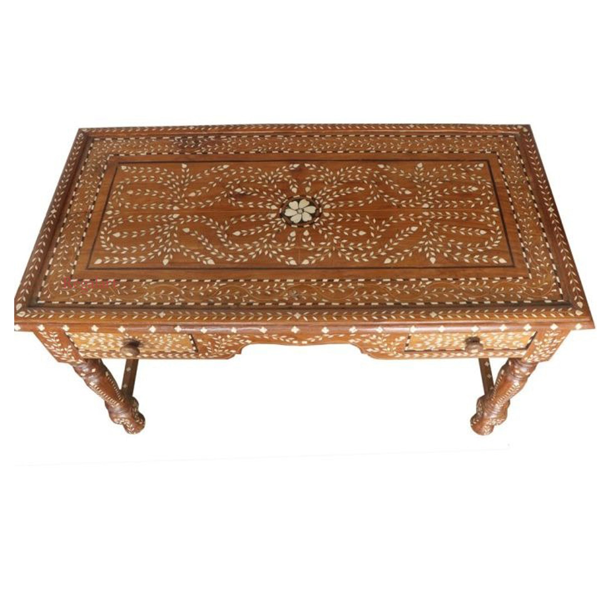 Wooden Carving Bone Inlay Desk Table Study Table Unique Pattern Home Decor Table