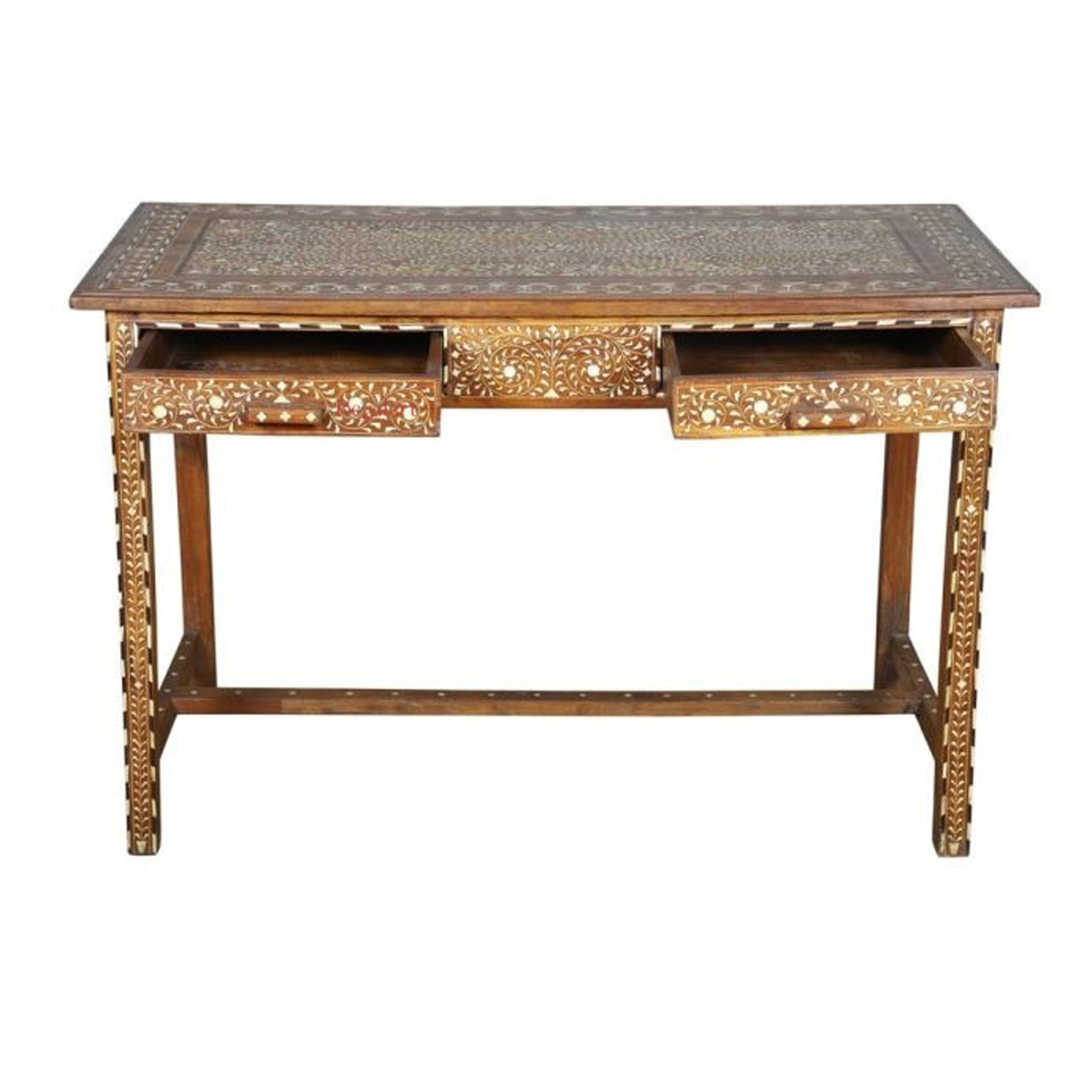 Wooden Inlay Carving Bone Inlay Desk Table Study Table 2 Drawer Desk Table Home Decor Art