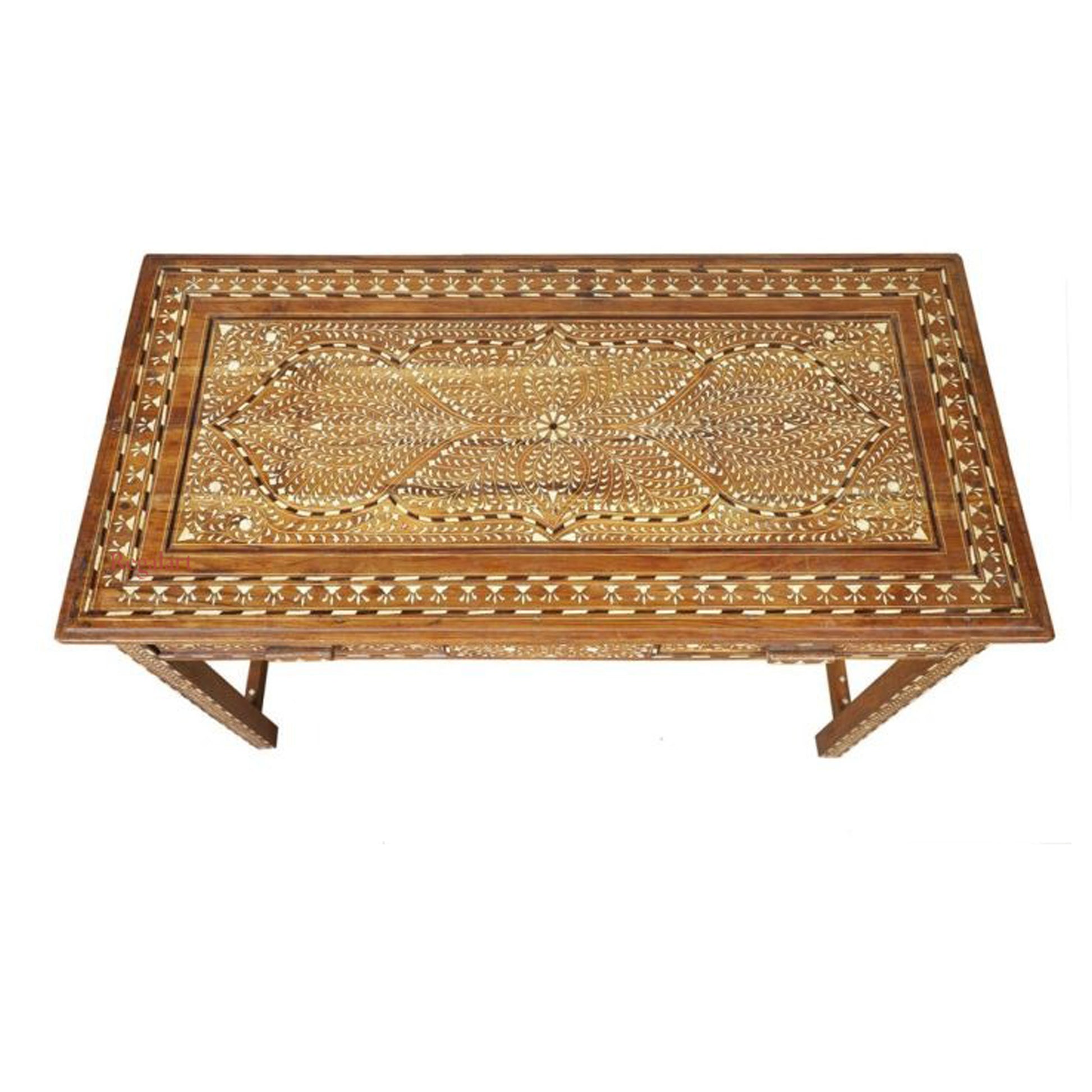 Wooden Inlay Carving Bone Inlay Desk Table Study Table 2 Drawer Desk Table Home Decor Art