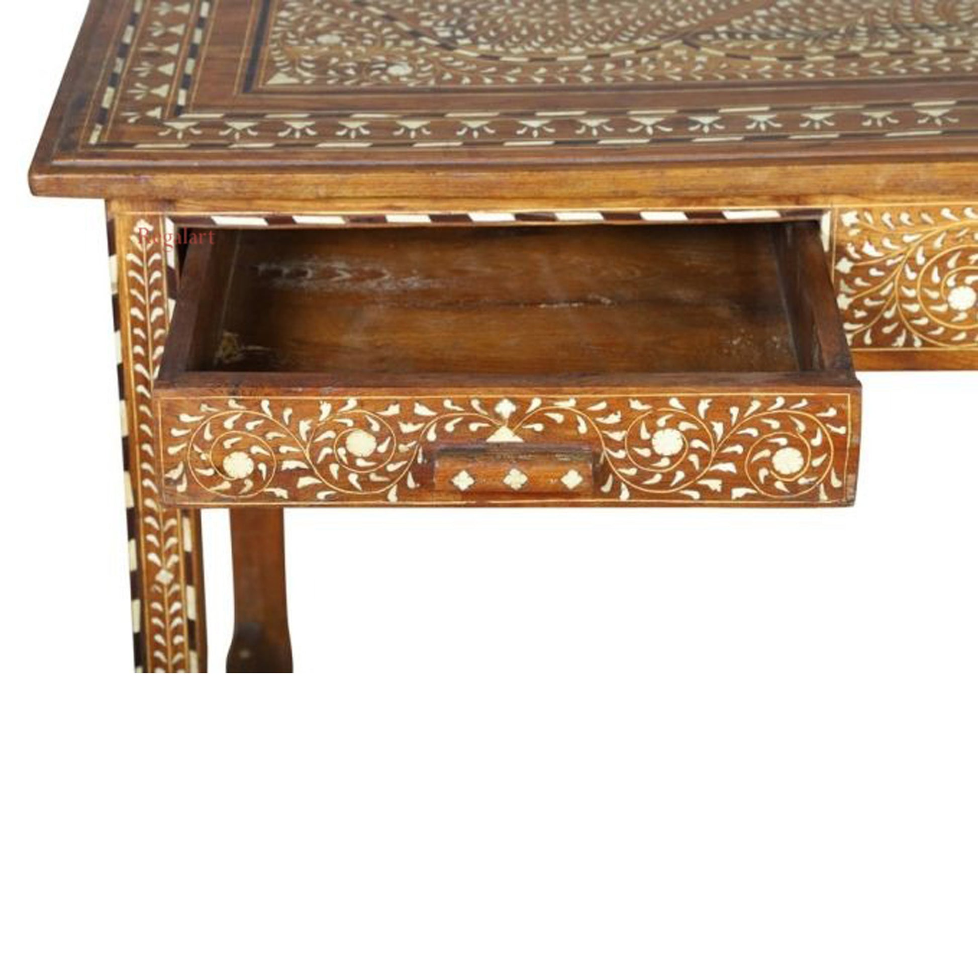 Wooden Inlay Carving Bone Inlay Desk Table Study Table 2 Drawer Desk Table Home Decor Art