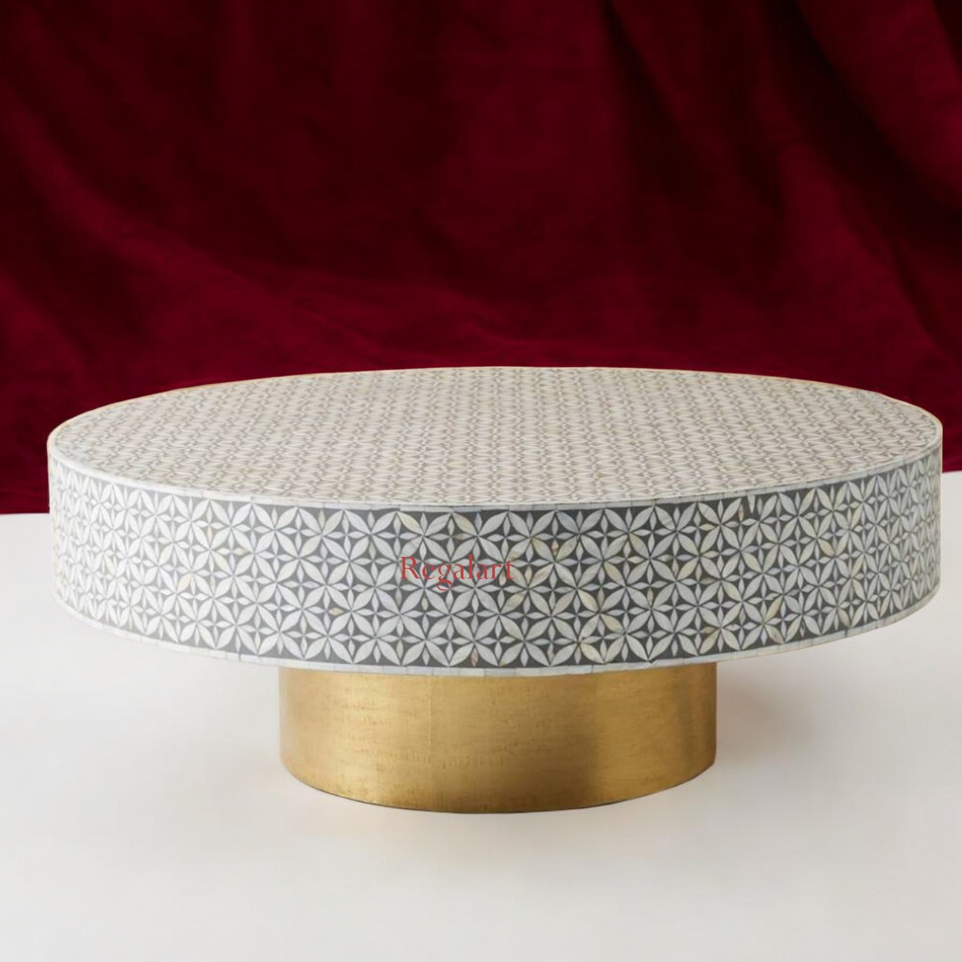 Bone Inlay Unique Design Coffee Table, Centre Table, Bone Round Table Home Decor Art