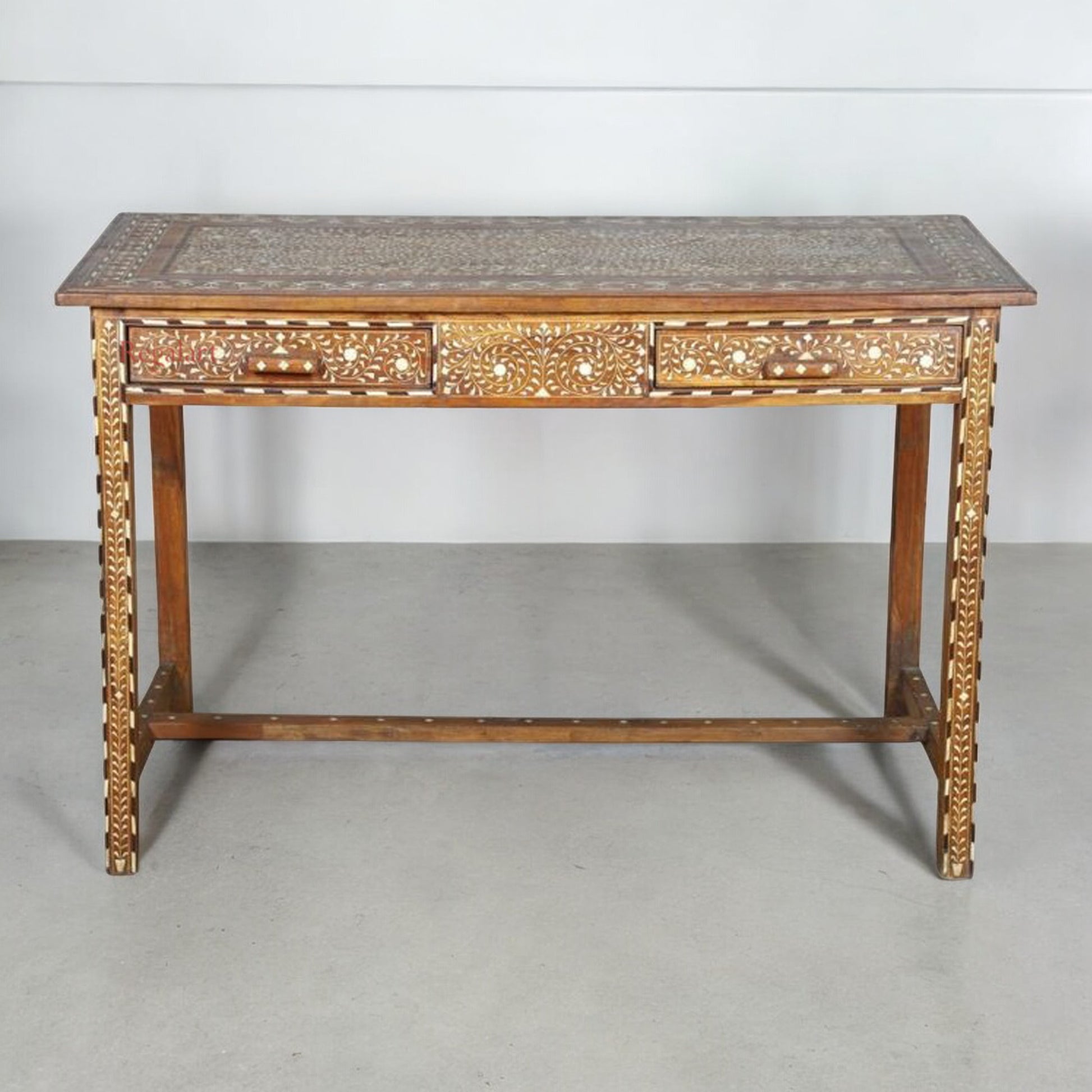 Wooden Inlay Carving Bone Inlay Desk Table Study Table 2 Drawer Desk Table Home Decor Art