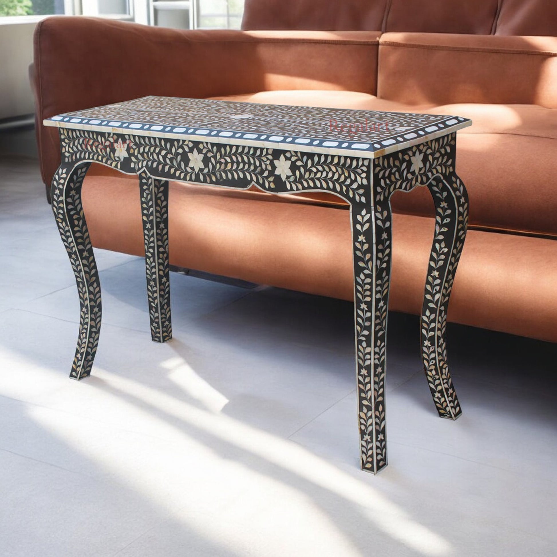 Mother Of Pearl Inlay Console Table Living Room Handmade Floral Pattern Mop furniture Study Table Entryway Console