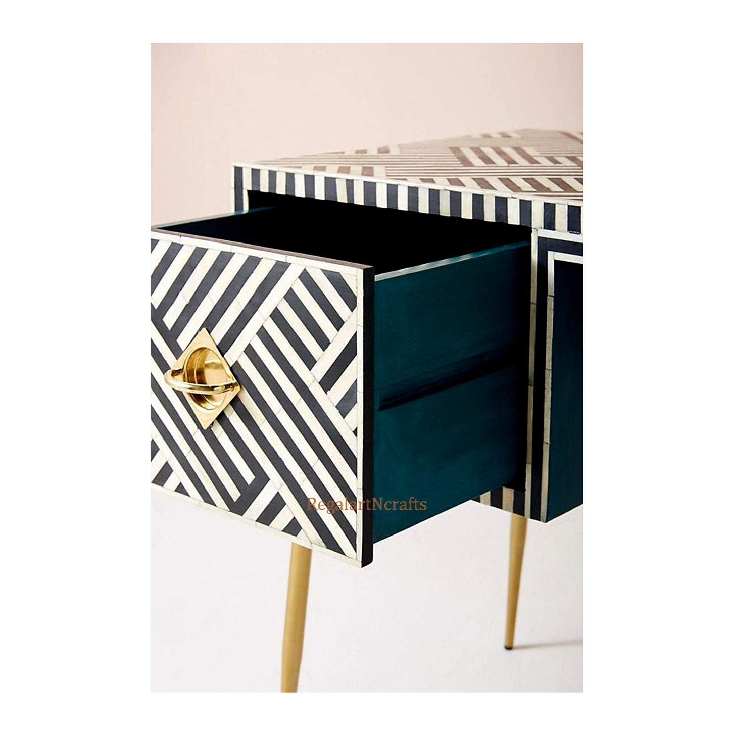 Bone Inlay Desk Table Handmade Craft Home Decor Work Space Furniture Brass Legs