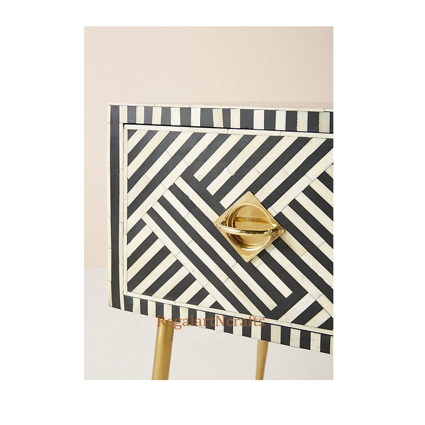 Bone Inlay Desk Table Handmade Craft Home Decor Work Space Furniture Brass Legs
