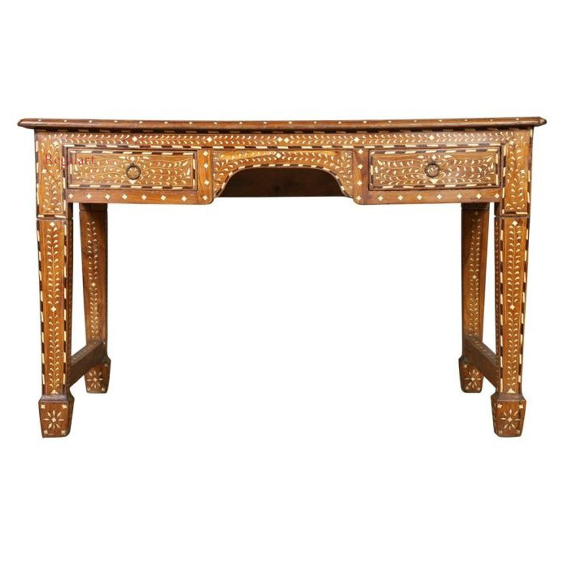 Wooden Carving Bone Inlay Desk Table Drawer Table Study Table Floral Pattern Home Decor Art