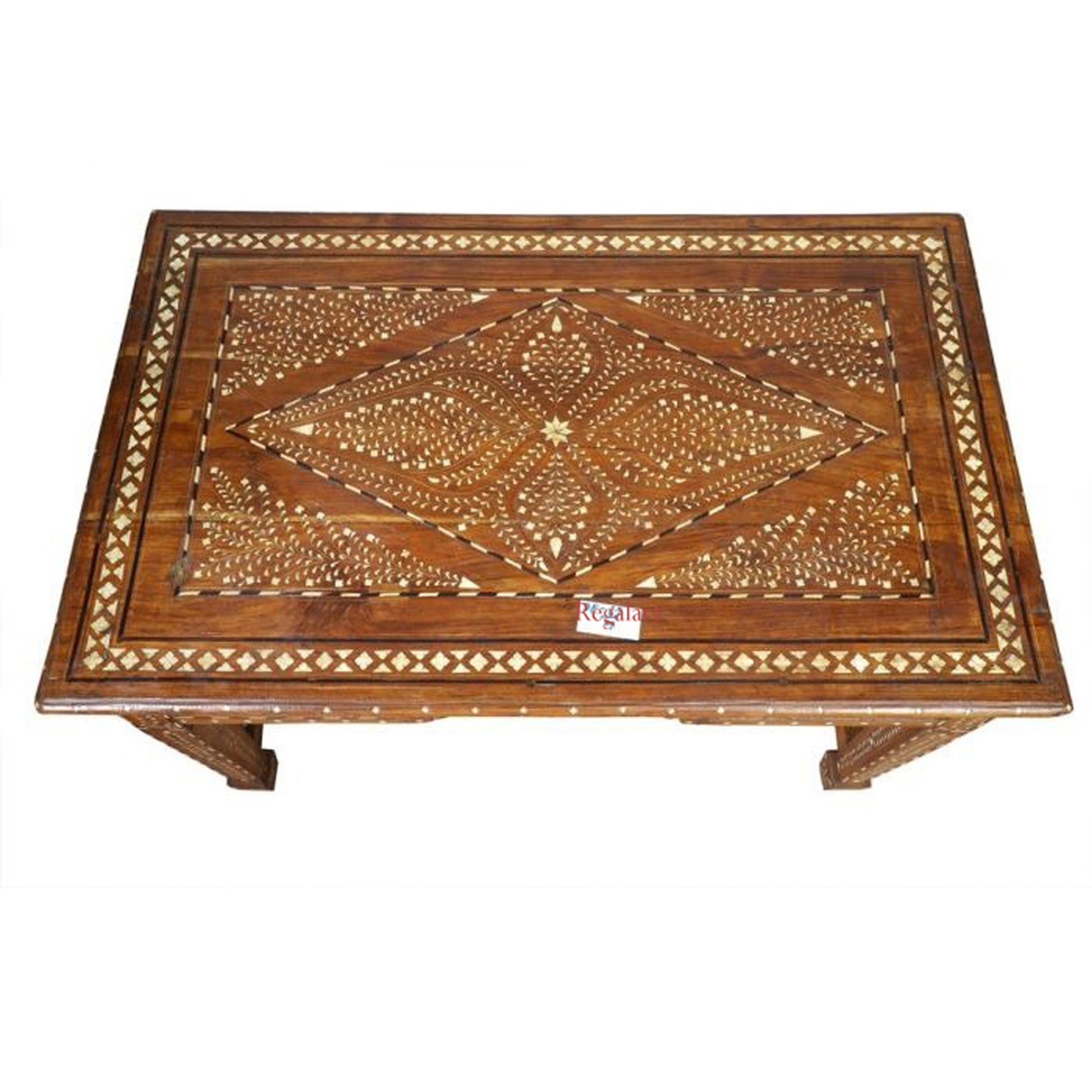 Wooden Carving Bone Inlay Desk Table Drawer Table Study Table Floral Pattern Home Decor Art