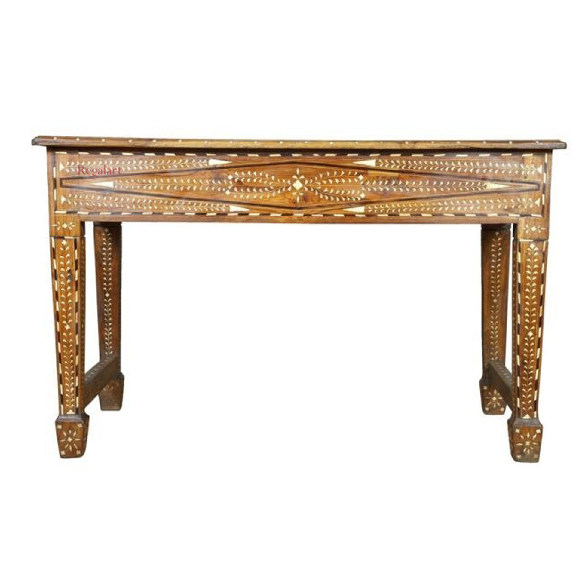 Wooden Carving Bone Inlay Desk Table Drawer Table Study Table Floral Pattern Home Decor Art