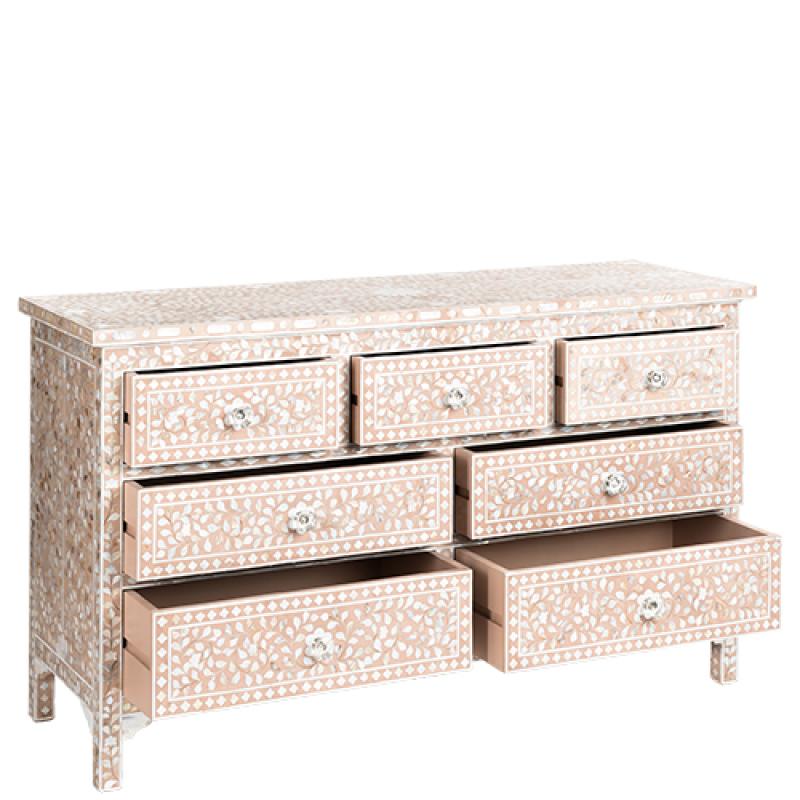 Mother of Pearl Inlay 7 Drawers Chest, Storage Unit, 7 Drawer Dresser Table, Chest of Drawer, Inlay furniture